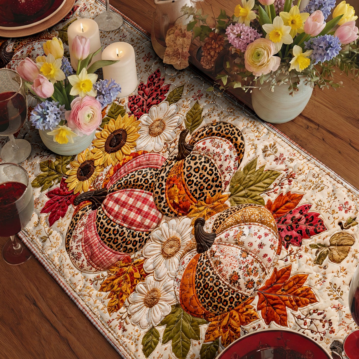 Fall Patchwork Pumpkin Harvest Quilted Table Runner