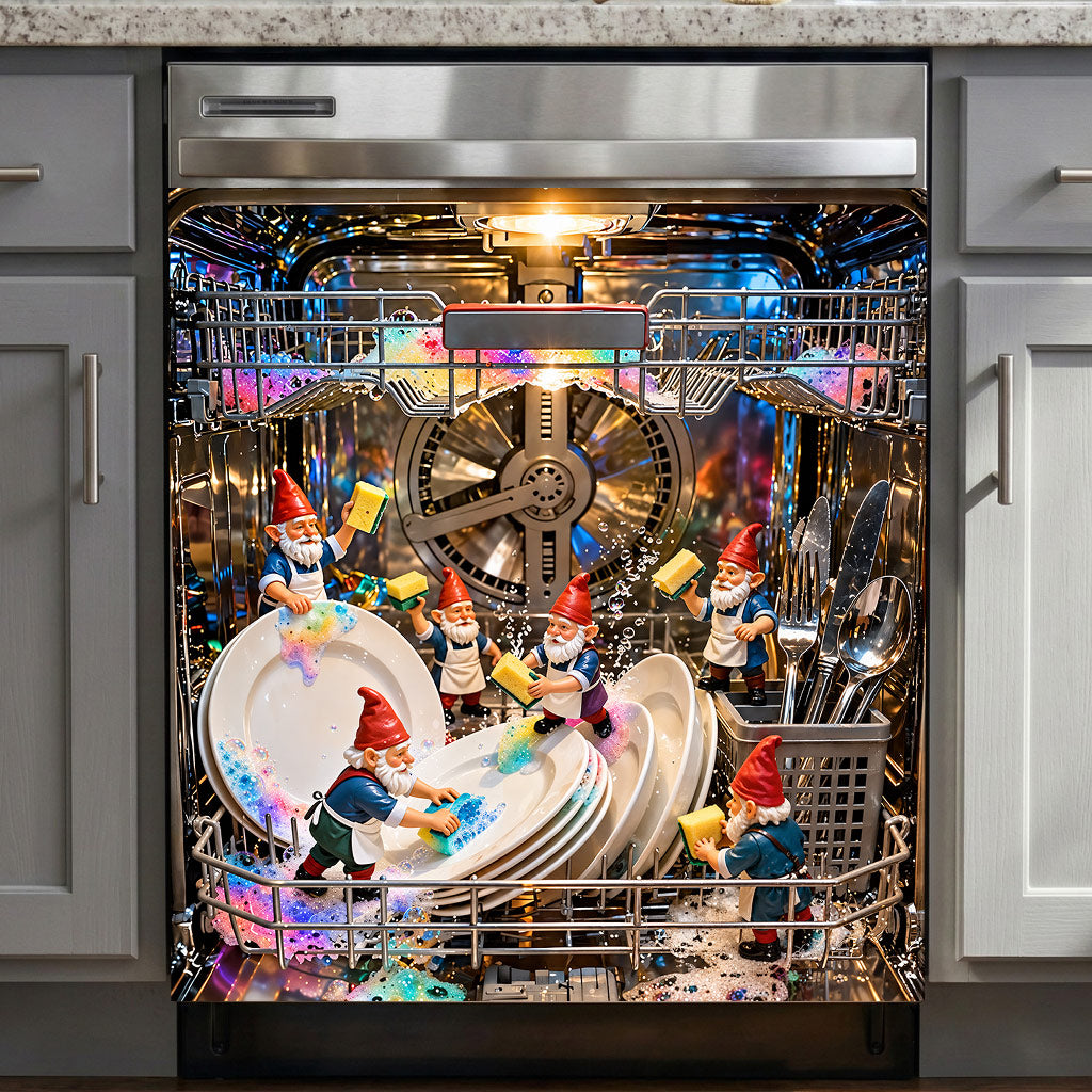 Christmas Magnetic Dishwasher Cover Gnome's Magical Dishwashing Adventure