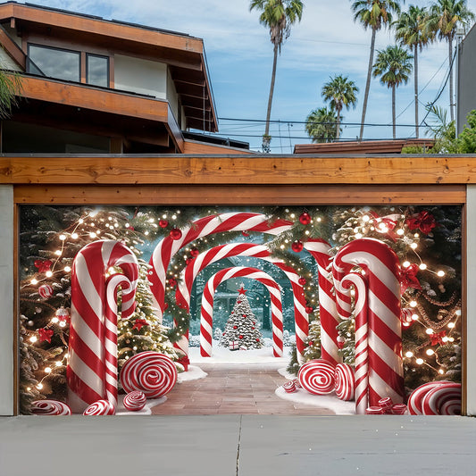 Christmas Garage Door Banner Decoration - Giant Canes on Christmas Lane