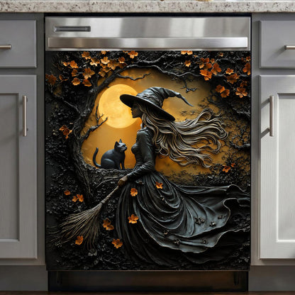 Witch Magnetic Dishwasher Cover Witch Beneath the Autumn Moon
