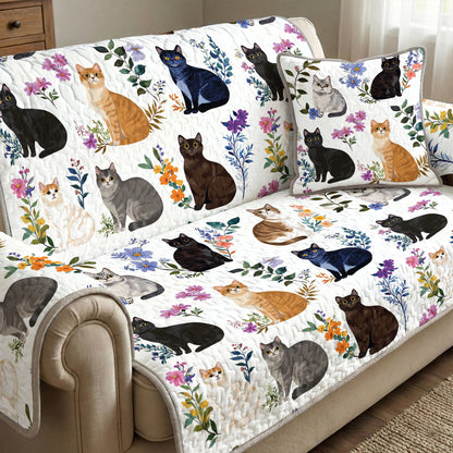 Cat Quilted Sofa Cover Charming Floral Cats