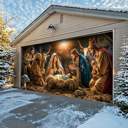 God Garage Door Banner Decoration - A Holy Night in Warm Light