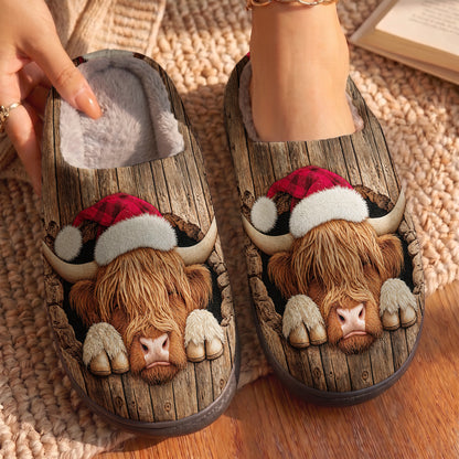 Highland Cow Fleece Lined Slippers Cozy Christmas Hideaway