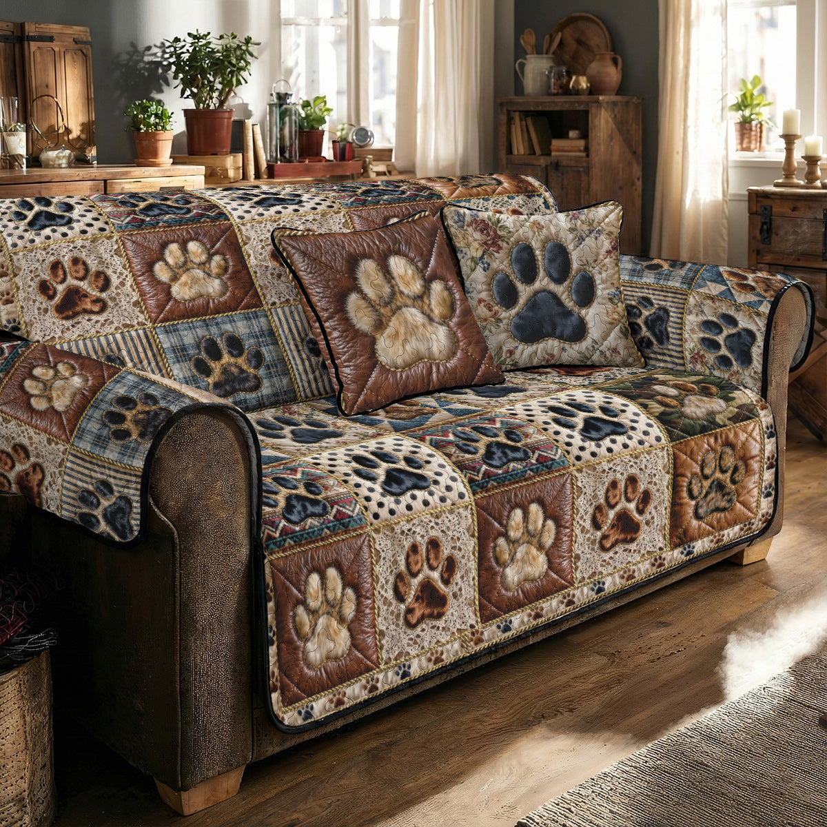 Dog Quilted Sofa Cover Cozy Patchwork Paws