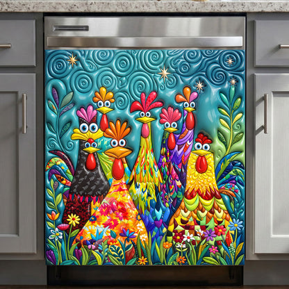 Chicken Magnetic Dishwasher Cover Colorful Chicken Garden