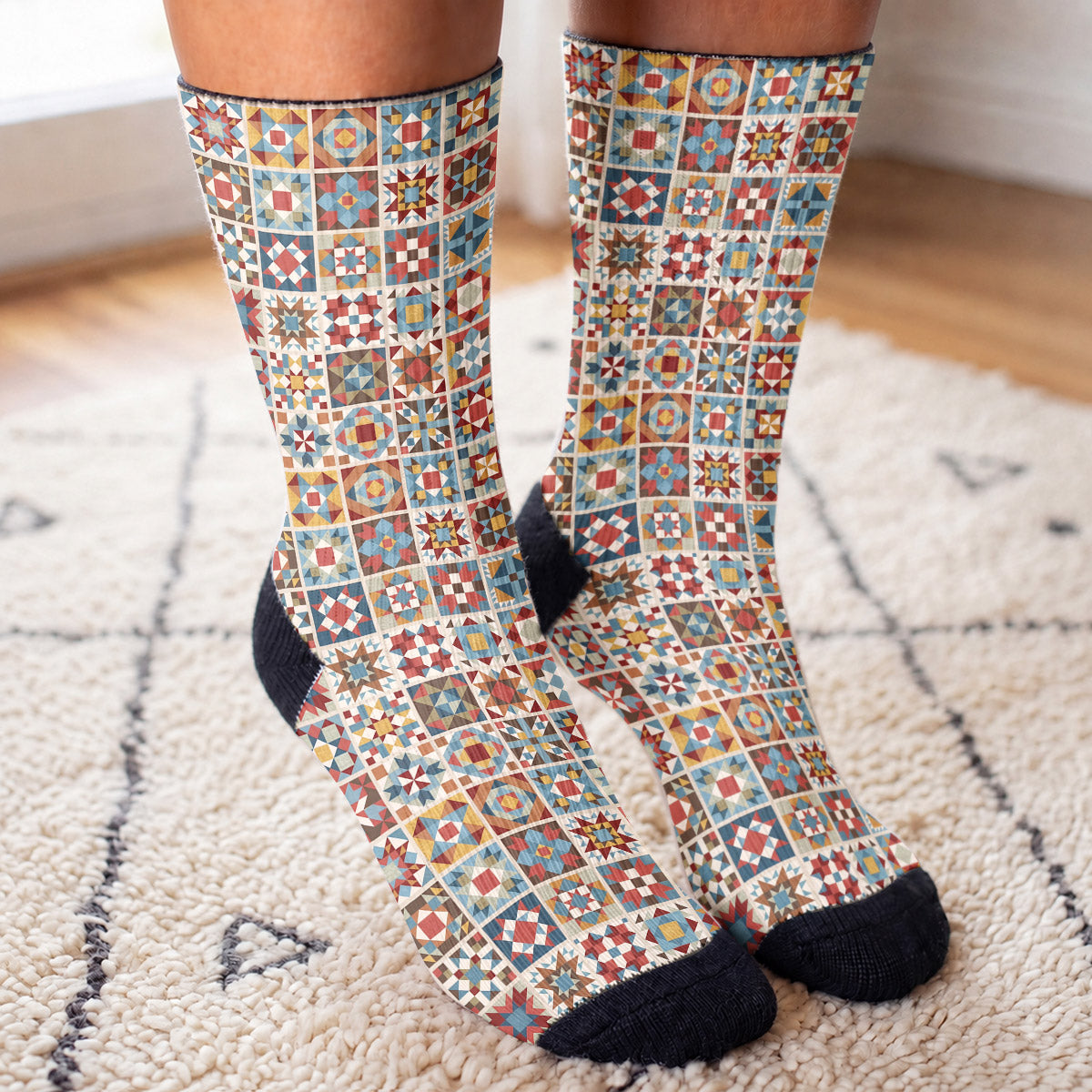 Sewing Lover Crew Socks Chromatic Quilt Grid