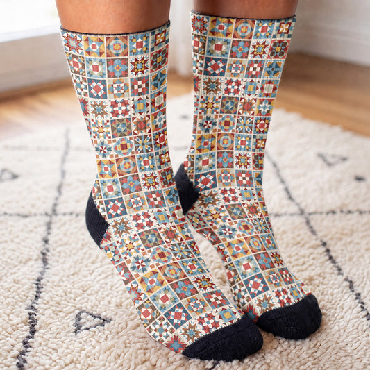 Sewing Lover Crew Socks Chromatic Quilt Grid