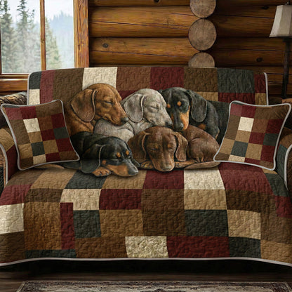 Dachshund Quilted Sofa Cover Crimson Dachshund Dreams