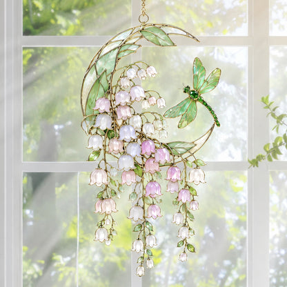 Dragonfly Among Lily of the Valley 3D Glass Suncatcher