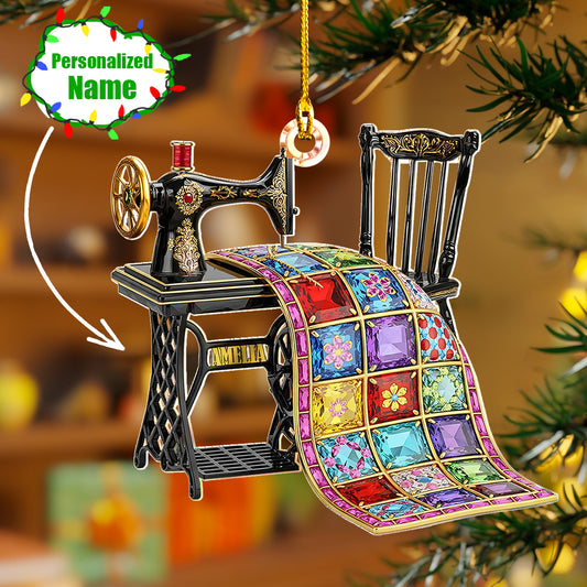 Quilting Lovers 2D Acrylic Ornament Vintage Threads Of Joy Personalized