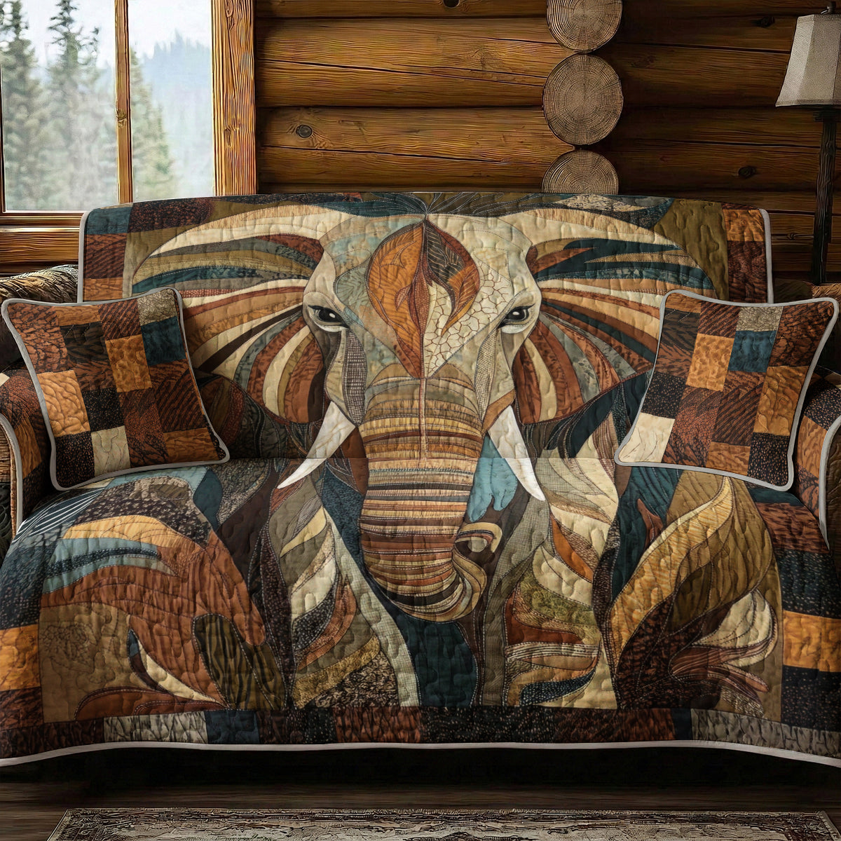 Elephant Quilted Sofa Cover Spirit of the Savannah
