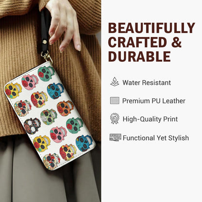Sugar Skull Leather Wallet Colorful Rose Sugar Skulls