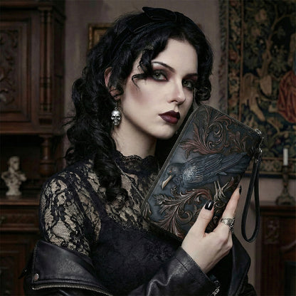 Gothic Leather Wallet Midnight Raven