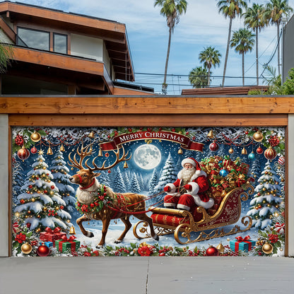 Christmas Garage Door Banner Decoration - Santa’s Sleigh Ride Spreading Cheer on a Winter’s Eve