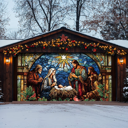 God Garage Door Banner Decoration - The Holy Night in Stained Glass