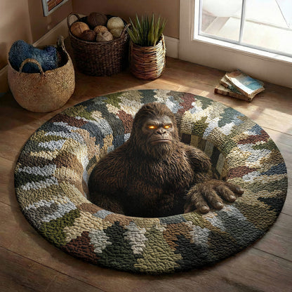 Bigfoot Round Rug 3D Illusion Flat Print Hidden Sasquatch Den