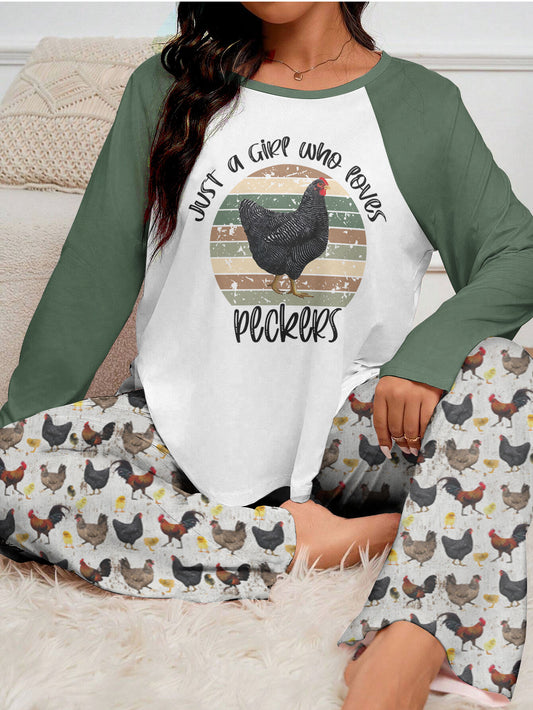 Chicken Raglan Lounge Pajamas Just A Girl Who Loves Peckers