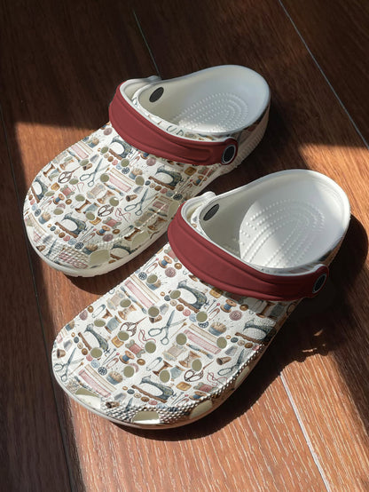 Sewing Lover Graphic Clogs Vintage Sewing Tools