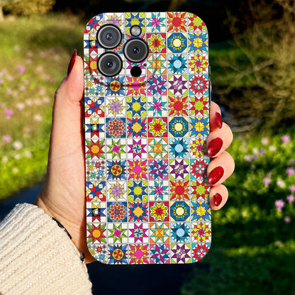 Sewing Lover Leather Phone Case Colorful Star Quilt Blocks