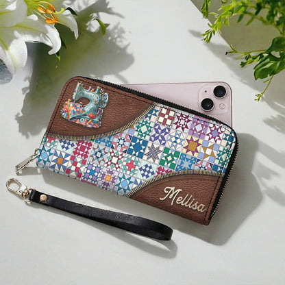 Sewing Lover Leather Wallet Personalized Traditional Quilt Blocks