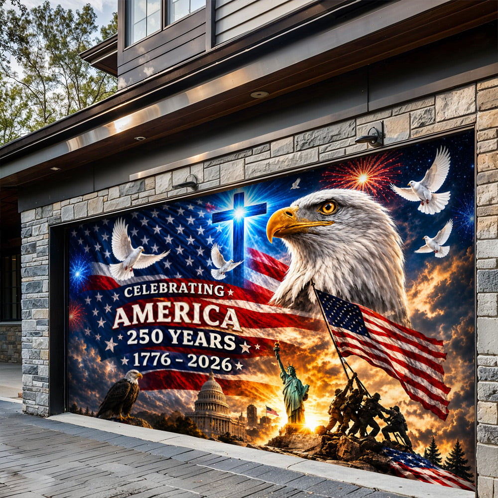 Patriotic Garage Door Banner Decoration - United in Faith and Freedom