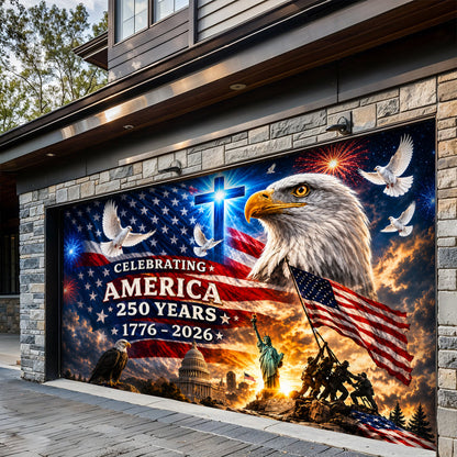 Patriotic Garage Door Banner Decoration - United in Faith and Freedom