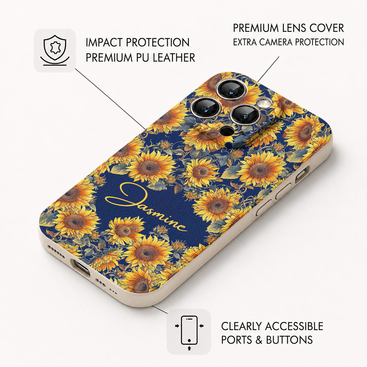 Sunflower Leather Phone Case Personalized Gorgeous Flowers