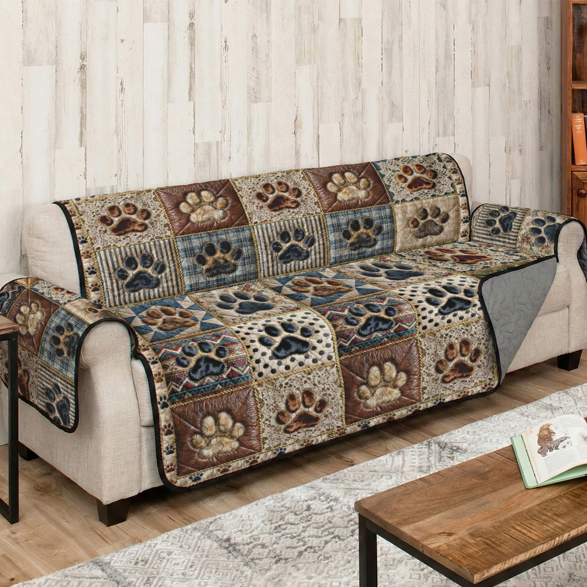 Dog Quilted Sofa Cover Cozy Patchwork Paws
