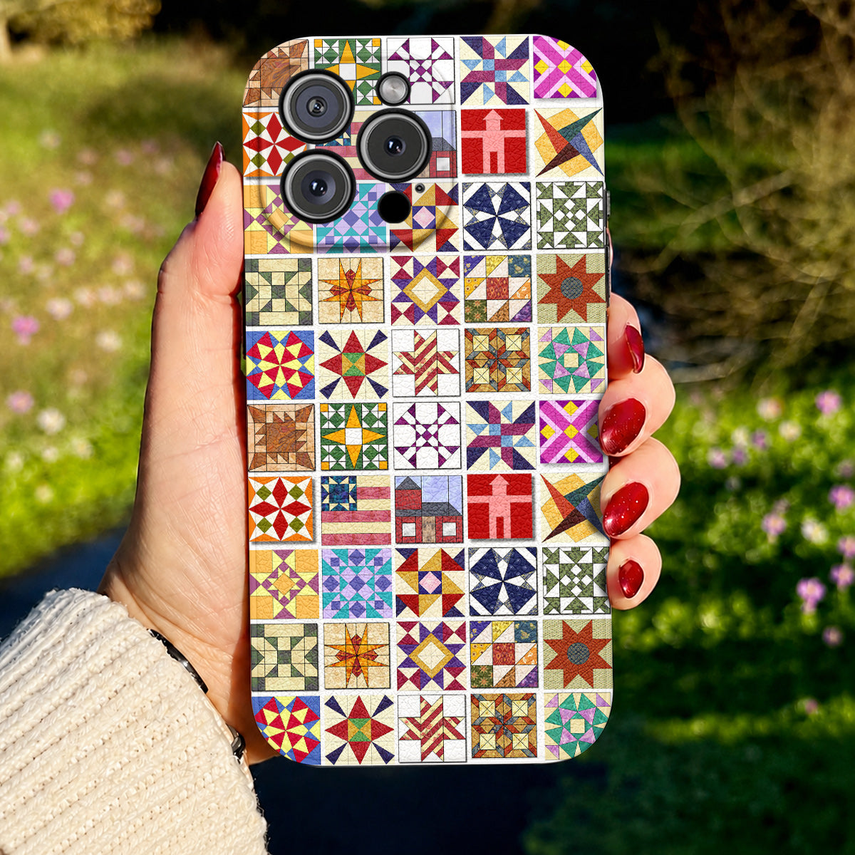 Sewing Lover Leather Phone Case Quilt Blocks