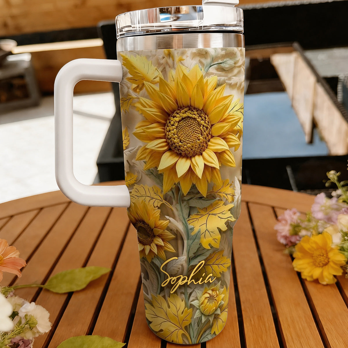 Personalized Golden Sunflower Garden 40 oz Tumbler