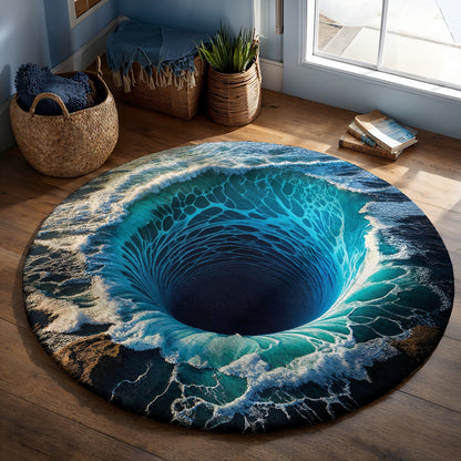 Ocean Round Rug Deep Sea Whirlpool Illusion