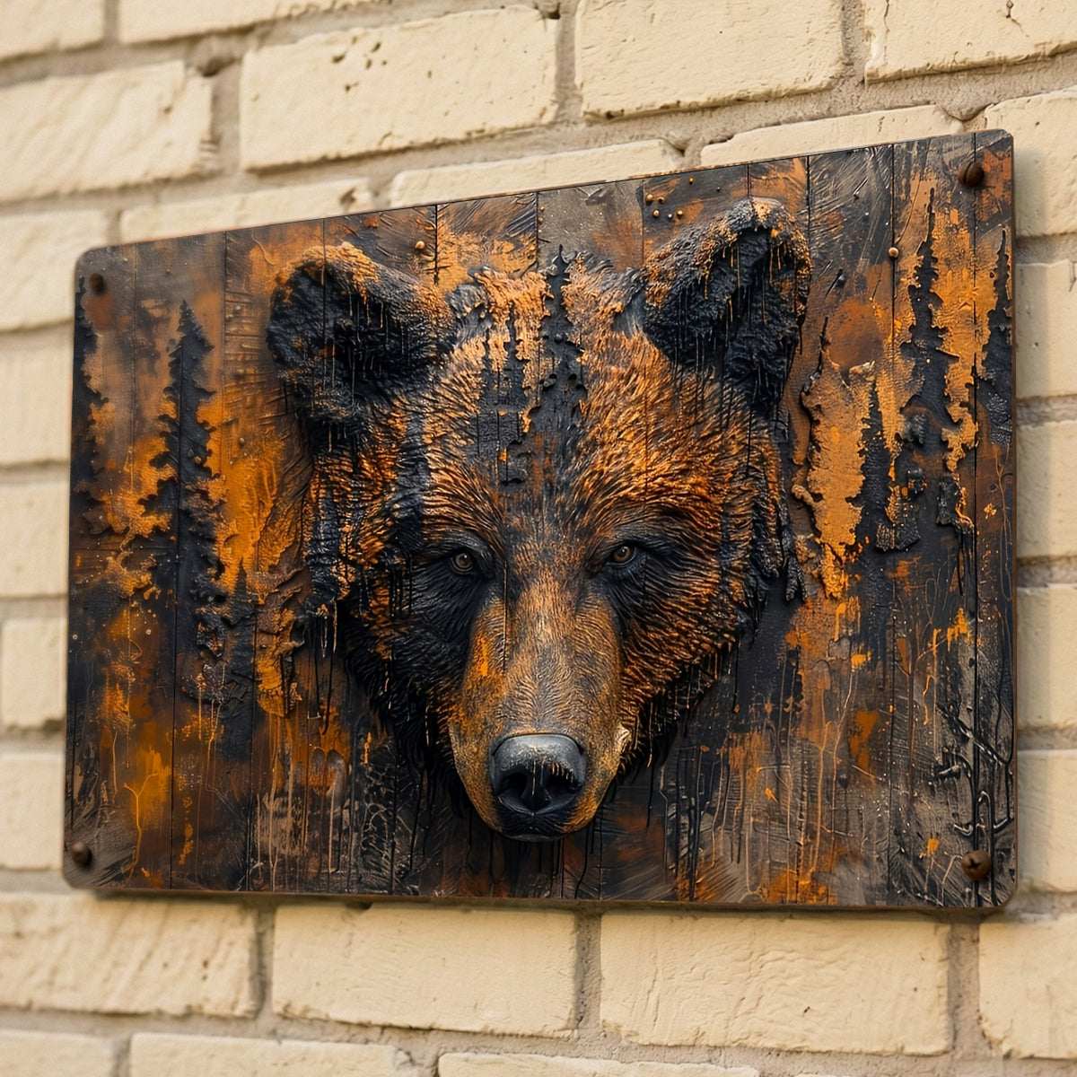 Bear 2D Metal Sign Rustic Grizzly Spirit
