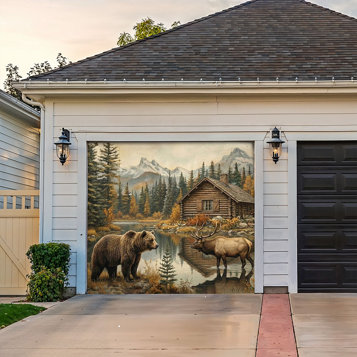 Bear Garage Door Banner Decoration - Lakeside Cabin Serenity