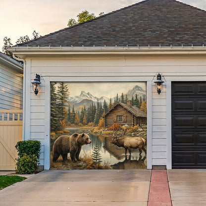 Bear Garage Door Banner Decoration - Lakeside Cabin Serenity
