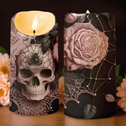 Gothic LED Candle Rose Beneath the Web