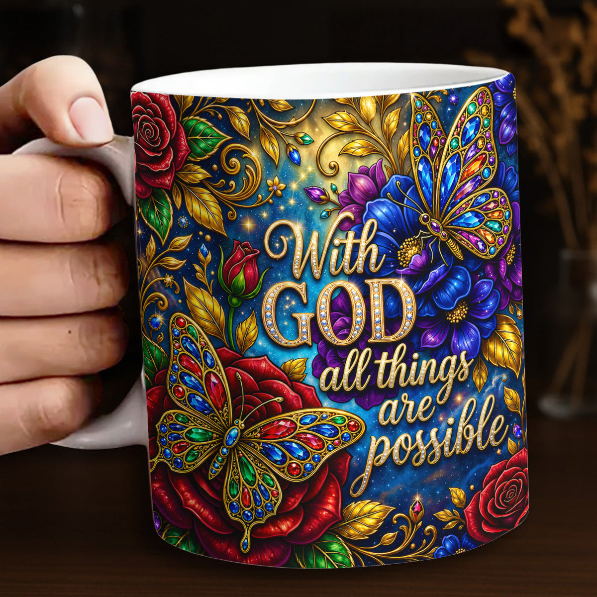 Butterfly Ceramic Mug With God All Things Are Possible