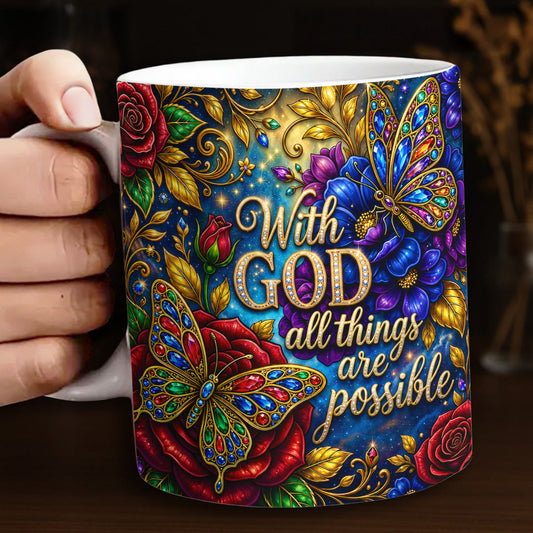 Butterfly Ceramic Mug With God All Things Are Possible