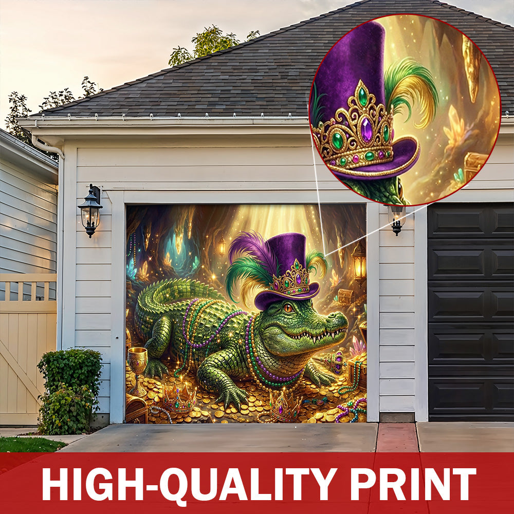 Mardi Gras Garage Door Banner Decoration - Mardi Gras Alligator’s Fortune