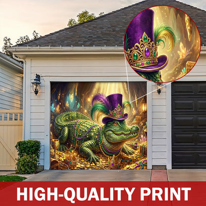 Mardi Gras Garage Door Banner Decoration - Mardi Gras Alligator’s Fortune
