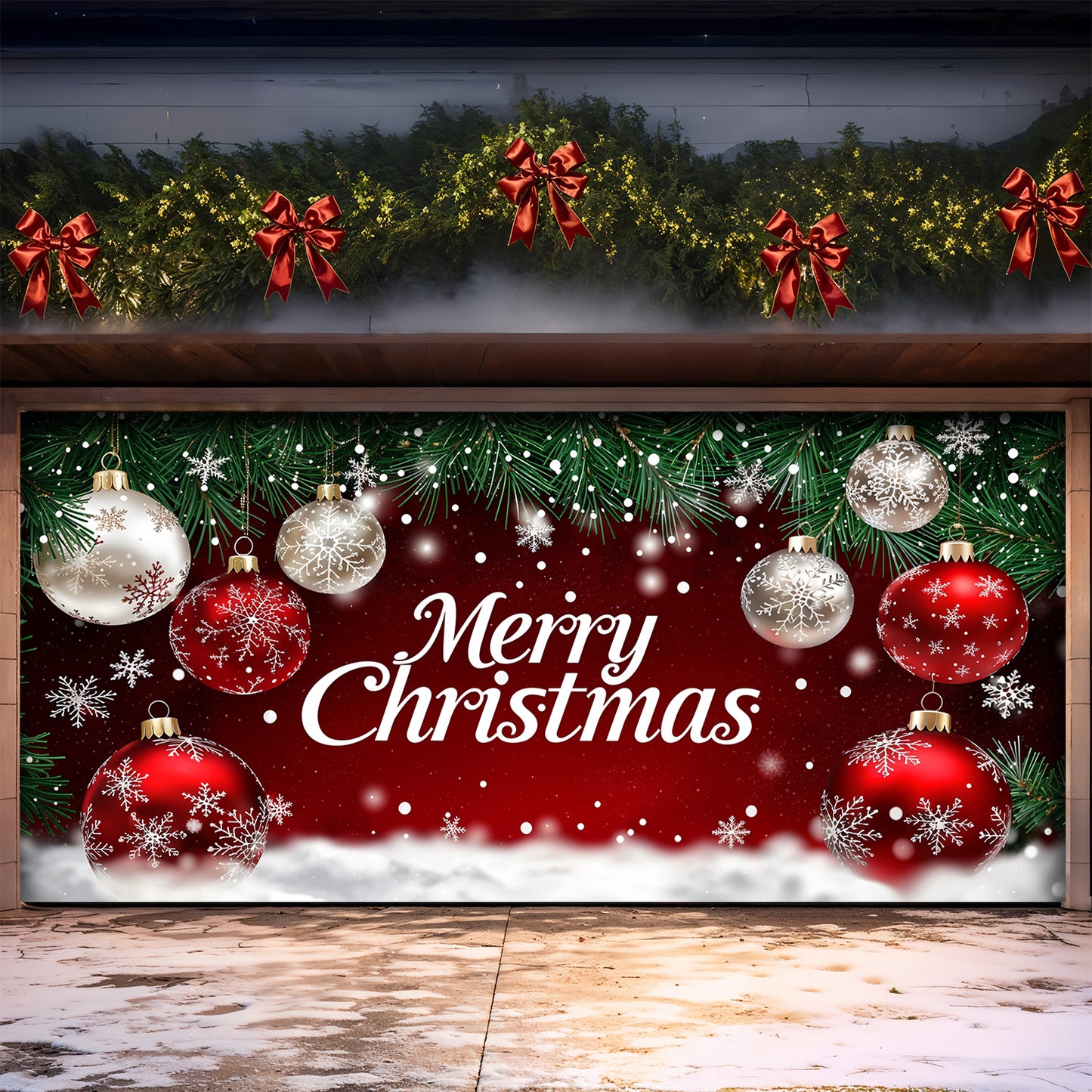 Christmas Garage Door Banner Decoration - Snowfall Wishes & Christmas Glow