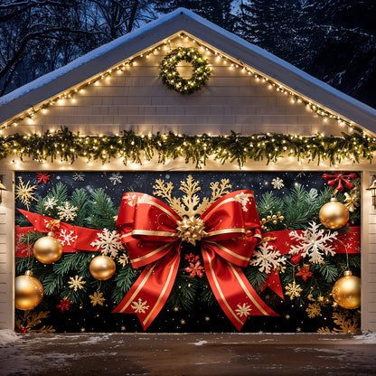 Christmas Garage Door Banner Decoration - Red Ribbon Magic Wrapped in Joy