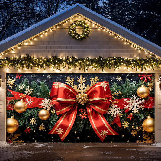 Christmas Garage Door Banner Decoration - Red Ribbon Magic Wrapped in Joy
