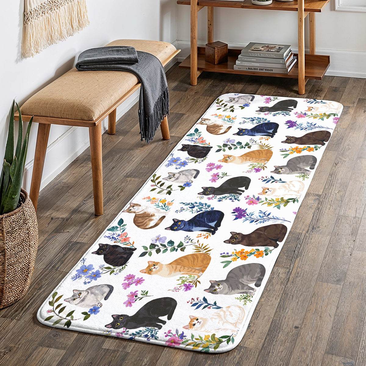 Cat Doormat Floor Mat Runner Rug Charming Floral Cats