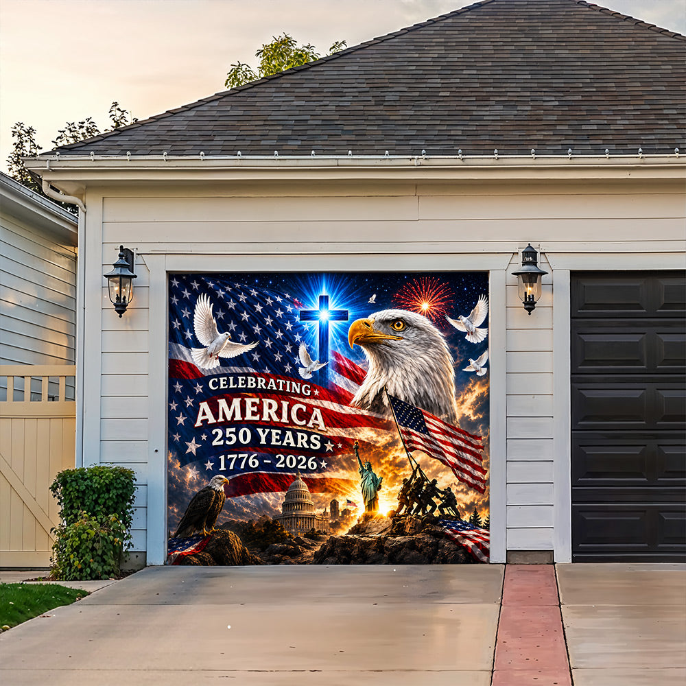 Patriotic Garage Door Banner Decoration - United in Faith and Freedom