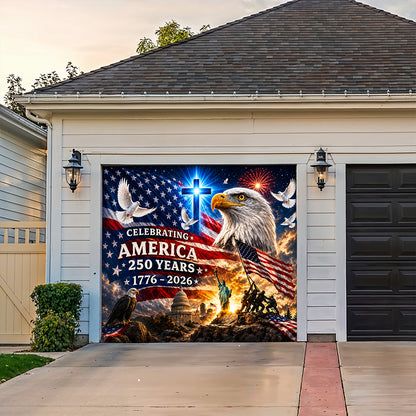 Patriotic Garage Door Banner Decoration - United in Faith and Freedom