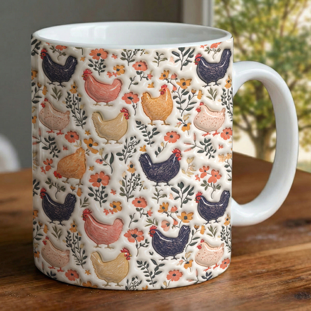 Chicken Ceramic Mug Farmyard Chickens In Bloom