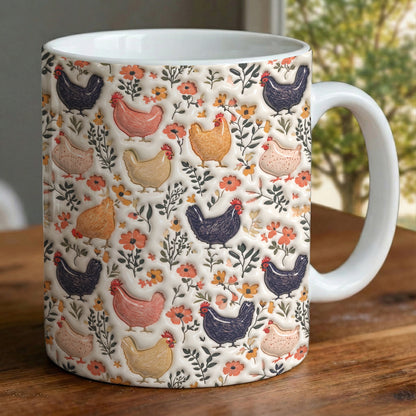 Chicken Ceramic Mug Farmyard Chickens In Bloom