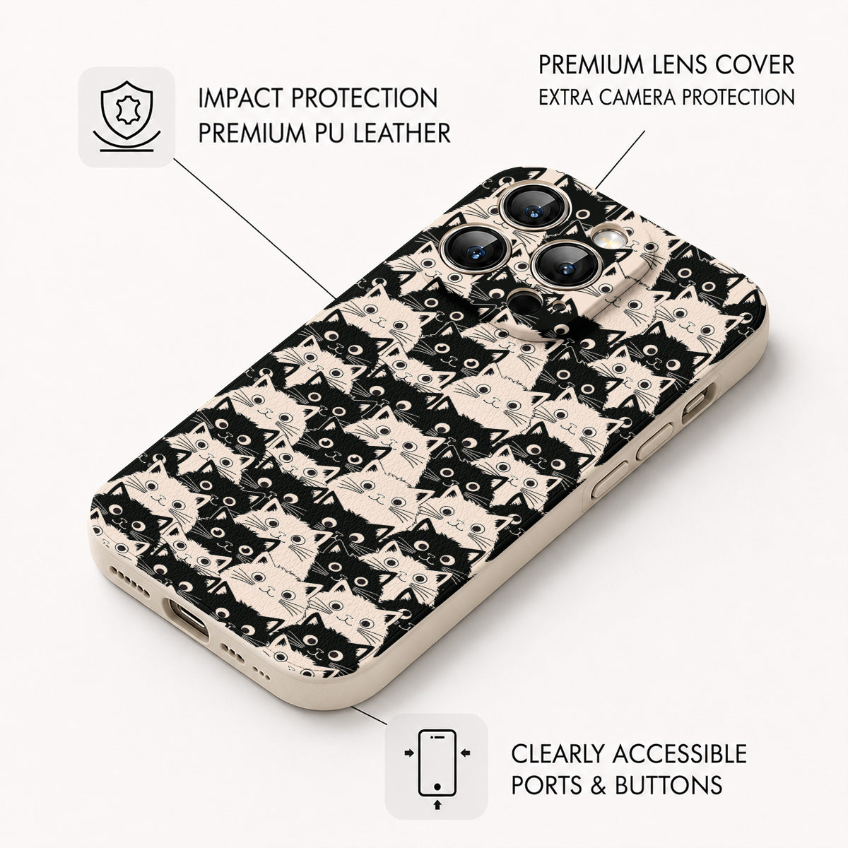 Cat Leather Phone Case Cute Fat Cats