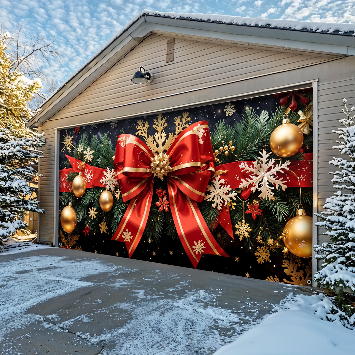 Christmas Garage Door Banner Decoration - Red Ribbon Magic Wrapped in Joy