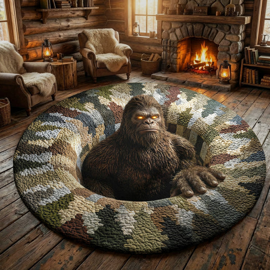 Bigfoot Round Rug 3D Illusion Flat Print Hidden Sasquatch Den